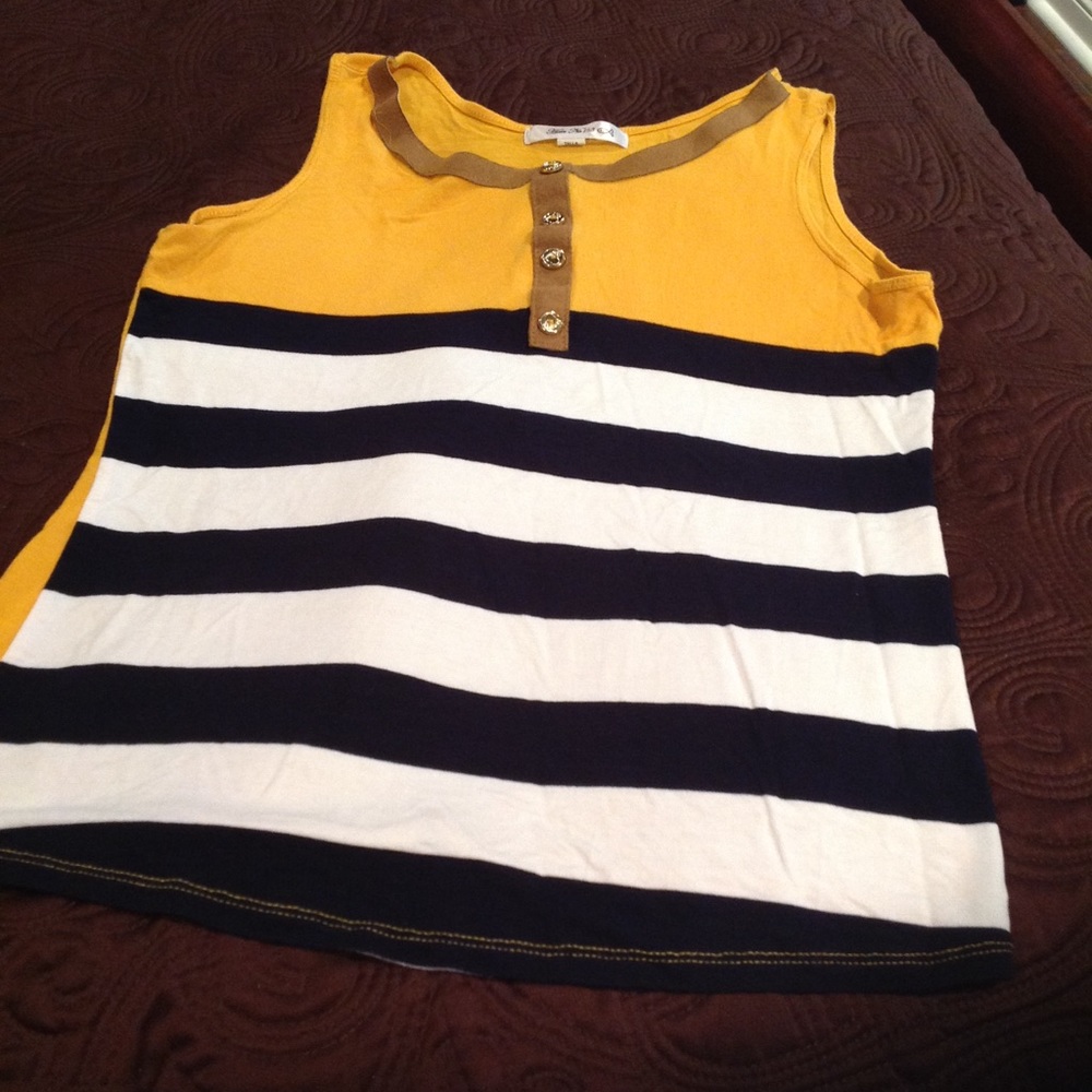 Yellow blue stripped sleeveless blouse